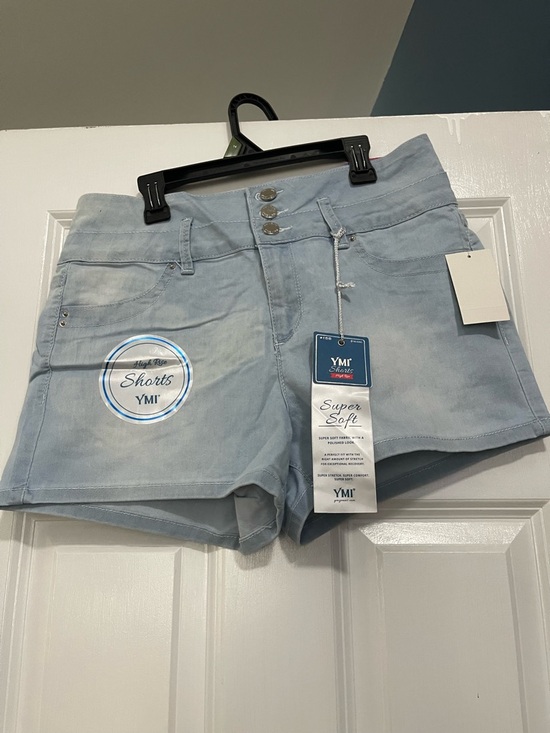 YMI Pants - YMI Light Blue High-Rise Triple-Button Denim Shorts